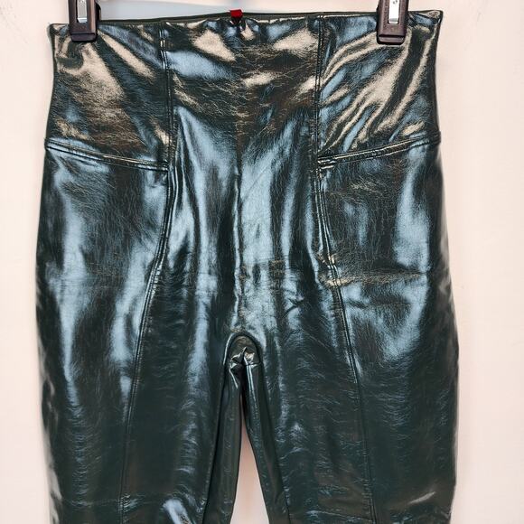 Spanx Faux Patent Leather Liquid Gloss Leggings Size M Deep Green Moto 20301R - Picture 5 of 15